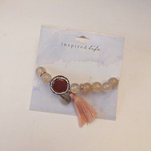 INSPIRED LIFE Beaded Tassel and Stone Message Red Bracelet by Danielle Nicole